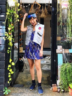 「Otomekkoのアイテム（ヘアバンド、ブルー系）」を使った、Gwens Luさん（レディース・165cm）の秋コーディネート