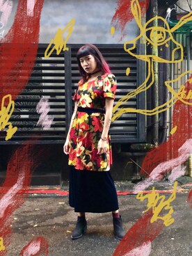 「古著のアイテム（ワンピース、その他）」を使った、Gwens Luさん（レディース・165cm）の冬コーディネート