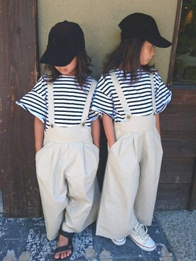 「GU（ジーユー）のアイテム（Tシャツ/カットソー、ホワイト系）」を使った、matsumi*さん（キッズ・130cm）の秋コーディネート