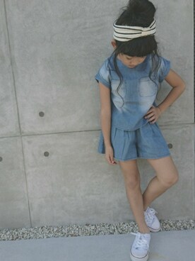 「friendsbrand☆のアイテム（オールインワン・サロペット、ブルー系）」を使った、matsumi*さん（キッズ・130cm）の秋コーディネート