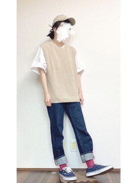 「ハイウエストストレートジーンズ」｜おまきさんさん（レディース・160cm）の春コーディネート