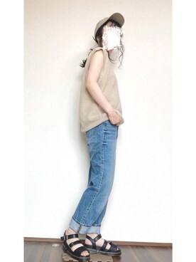 「ハイウエストストレートジーンズ」｜おまきさんさん（レディース・160cm）の春コーディネート