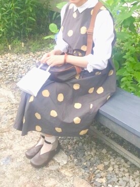 「bulle de savon（ビュルデサボン）のアイテム（ワンピース、グレー系）」を使った、・ᴥ・さん（レディース・158cm）の夏コーディネート