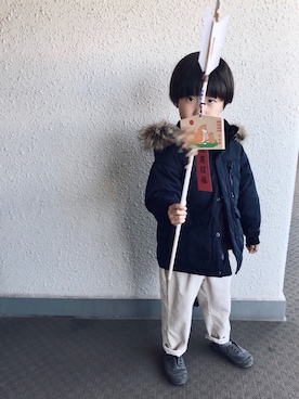 「5歳」｜「アイテム（ダウンジャケット/コート）」を使った、oanさん（キッズ・100cm）の冬コーディネート