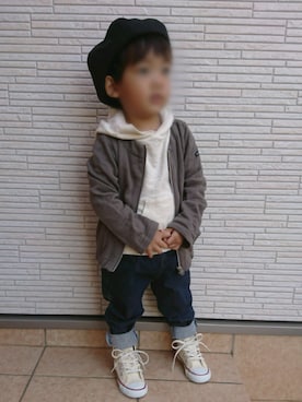 「quoti use fith（クゥオティ　ユース　フィス）のアイテム（ノーカラージャケット）」を使った、*KEI*さん（キッズ・80cm）の冬コーディネート
