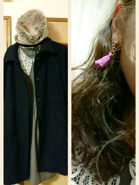 「タッセル」｜「アイテム（ステンカラーコート）」を使った、kmmyさん（レディース・152cm）の冬コーディネート