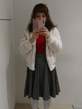 「白タイツ」｜「アイテム（ブルゾン）」を使った、kmmyさん（レディース・152cm）の冬コーディネート