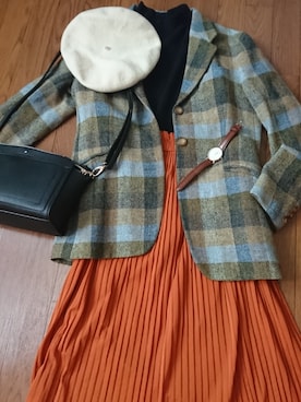 「テラコッタ」｜「アイテム（ハンチング/ベレー帽）」を使った、kmmyさん（レディース・152cm）の秋コーディネート