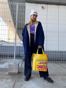 「HYSTERIC GLAMOUR（ヒステリックグラマー）のアイテム（ノーカラーコート）」を使った、erikaさん（レディース・163cm）の冬コーディネート