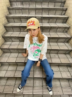 「ﾋﾞｯｸﾞｼﾙｴｯﾄ」｜「アイテム（帽子）」を使った、erikaさん（レディース・163cm）の夏コーディネート