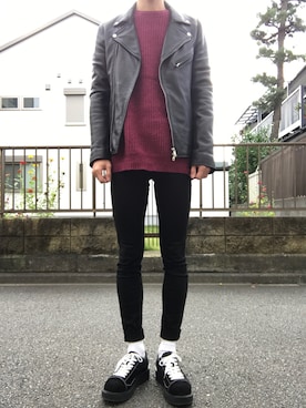 「MYne（マイン）のアイテム（シューズ）」を使った、ミネタツさん（メンズ・178cm）の秋コーディネート