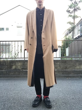 「sulvam（サルバム）のアイテム（チェスターコート）」を使った、ミネタツさん（メンズ・178cm）の秋コーディネート