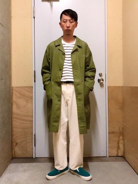 「ショップコート」｜「アイテム（ステンカラーコート）」を使った、coen セキネさん（メンズ・173cm）の秋コーディネート