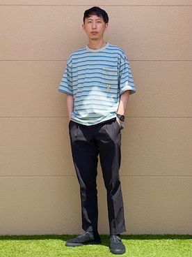 「coen（コーエン）のアイテム（スラックス）」を使った、coen セキネさん（メンズ・173cm）の春コーディネート