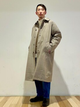 「coen（コーエン）のアイテム（ステンカラーコート）」を使った、coen セキネさん（メンズ・173cm）の秋コーディネート