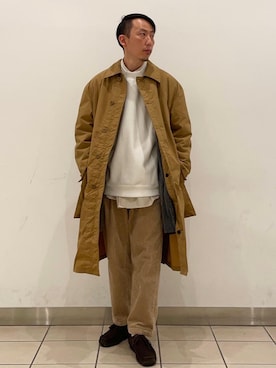 「coen（コーエン）のアイテム（ステンカラーコート）」を使った、coen セキネさん（メンズ・173cm）の冬コーディネート