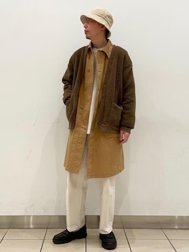 「coen（コーエン）のアイテム（ステンカラーコート）」を使った、coen セキネさん（メンズ・173cm）の冬コーディネート