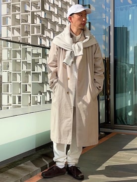 「coen（コーエン）のアイテム（ステンカラーコート）」を使った、coen セキネさん（メンズ・173cm）の冬コーディネート