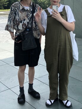 「カップルコーデ」｜「アイテム（サロペット/オーバーオール）」を使った、雲呑さん（レディース・163cm）の夏コーディネート