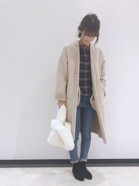 「Green　Parks（グリーンパークス）のアイテム（ノーカラージャケット）」を使った、aymmさん（レディース・166cm）の秋コーディネート