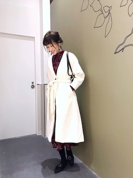 「earth music&ecology（アースミュージックアンドエコロジー）のアイテム（ノーカラージャケット）」を使った、aymmさん（レディース・166cm）の冬コーディネート