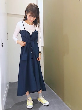 「Green　Parks（グリーンパークス）のアイテム（シャツワンピース）」を使った、aymmさん（レディース・166cm）の春コーディネート
