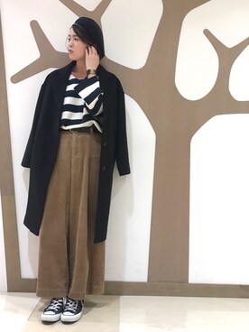 「フレアスリーブ」｜「アイテム（チェスターコート）」を使った、akkoさん（レディース・159cm）の冬コーディネート