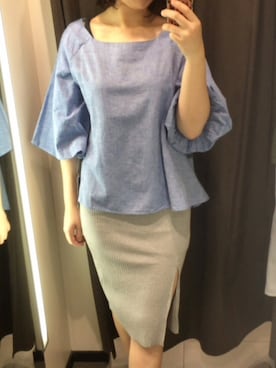 「ZARA（ザラ）のアイテム（シャツ/ブラウス、ブルー系）」を使った、honeybeeさん（レディース）の秋コーディネート
