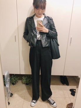 「アイテム（ライダースジャケット）」を使った、aaaaaさん（レディース・163cm・20代）の春コーディネート