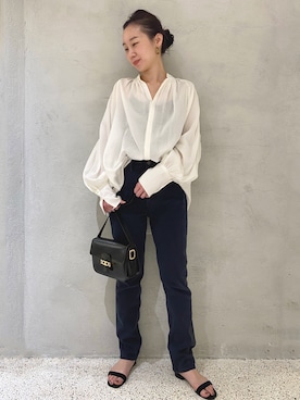 「ブラウス×デニム」｜c_ha_taさん（レディース・158cm）の冬コーディネート