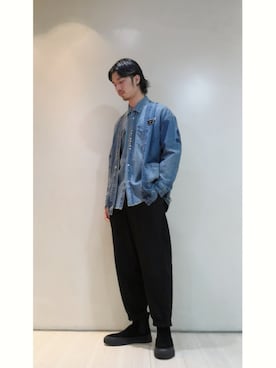 「initial（イニシャル）のアイテム（ノーカラージャケット）」を使った、Cass凯斯さん（メンズ・183cm）の秋コーディネート