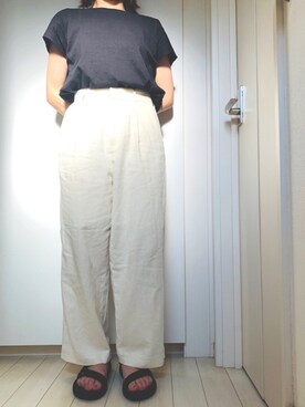 「UNIQLO（ユニクロ）のコットンリラックスフレンチスリーブT（半袖）（Tシャツ/カットソー、ブラック系）」を使った、☆airina☆さん（レディース・153cm）の夏コーディネート