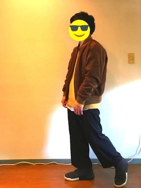 「マスタードイエロー」｜「アイテム（ブルゾン）」を使った、てらさん（メンズ・163cm）の冬コーディネート
