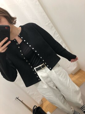 「agnes b.（アニエスベー）のM001 CARDIGAN カーディガンプレッション（カーディガン/ボレロ）」を使った、偲央さん（レディース・163cm）の春コーディネート