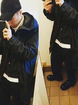 「黒パンツ」｜「アイテム（モッズコート）」を使った、yutaさん（メンズ・172cm）の冬コーディネート