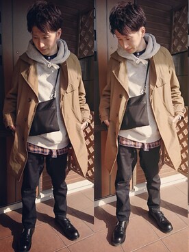 「niko and...（ニコアンド）のアイテム（ステンカラーコート）」を使った、yutaさん（メンズ・172cm）の冬コーディネート