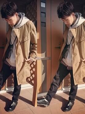 「niko and...（ニコアンド）のアイテム（ステンカラーコート）」を使った、yutaさん（メンズ・172cm）の冬コーディネート