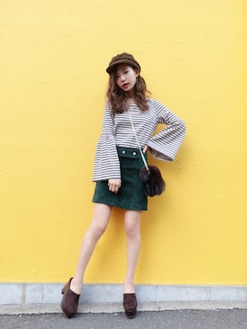 「UNITED ARROWS（ユナイテッドアローズ）のアイテム（キャスケット）」を使った、西川 瑞希さん（レディース・157cm）の秋コーディネート