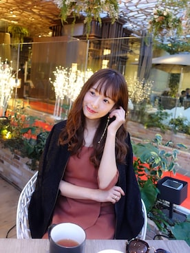 「カフェ」｜「アイテム（ブルゾン）」を使った、西川 瑞希さん（レディース・157cm）の春コーディネート