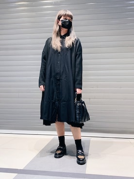 「全身黒」｜「アイテム（ノーカラージャケット）」を使った、TORUさん（レディース・171cm）の春コーディネート