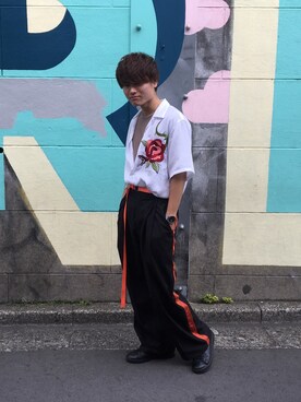 「MYne（マイン）のアイテム（スラックス）」を使った、juuuuuuuunさん（メンズ・167cm）の秋コーディネート