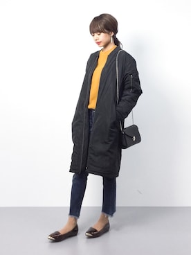 「Ungrid（アングリッド）のインディゴフレイドヘムストスリ（デニムパンツ）」を使った、erikoさん（レディース・152cm）の冬コーディネート