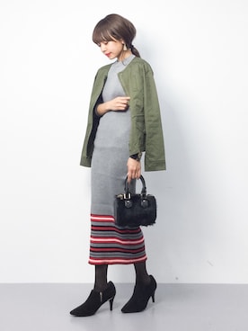 「PICCIN（ピッチン）のアイテム（ノーカラージャケット）」を使った、erikoさん（レディース・152cm）の冬コーディネート