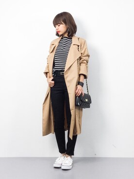 「coca（coca）（コカ）のアイテム（トレンチコート）」を使った、erikoさん（レディース・152cm）の冬コーディネート