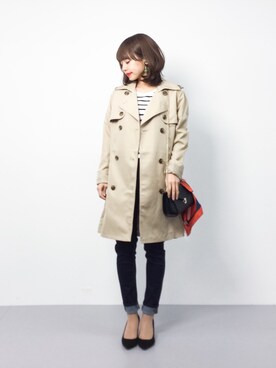 「coca（coca）（コカ）のアイテム（トレンチコート）」を使った、erikoさん（レディース・152cm）の春コーディネート