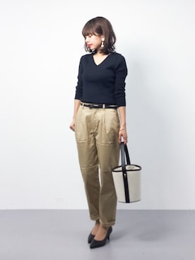 「LOWRYS FARM（ローリーズファーム）の８０ミコチノテーパードパンツ　744464 （チノパンツ）」を使った、erikoさん（レディース・152cm）の春コーディネート