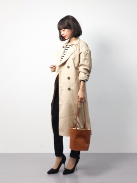 「amelier MAJESTIC LEGON（アメリエルマジェスティックレゴン）のアイテム（トレンチコート）」を使った、erikoさん（レディース・152cm）の春コーディネート