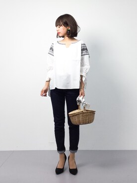 「FREAK'S STORE（フリークスストア）のパーツイヤリング-クリア-（イヤリング）」を使った、erikoさん（レディース・152cm）の春コーディネート