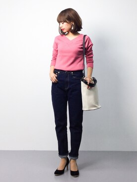 「Jewel Changes（ジュエルチェンジズ）のJC キャンバスパイピング 2WAY バッグ（ショルダーバッグ）」を使った、erikoさん（レディース・152cm）の春コーディネート