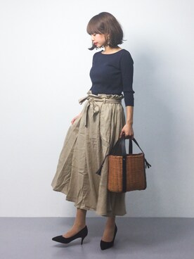 erikoさんの「AIX LES BAINS ・リボンベルト付タックギャザースカート」を使ったコーディネート